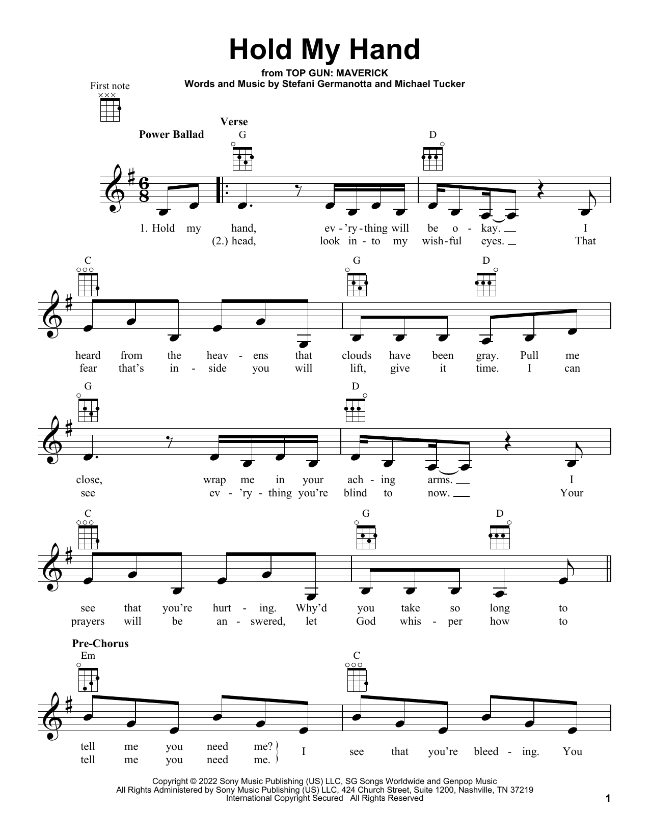 Download Lady Gaga Hold My Hand (from Top Gun: Maverick) Sheet Music
