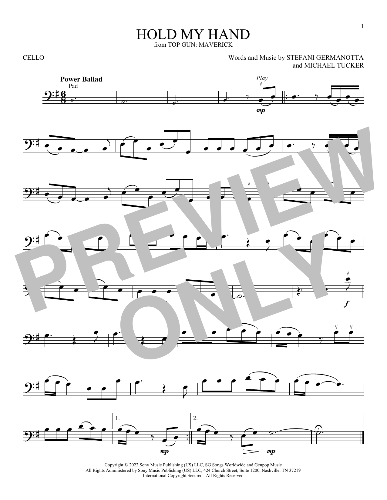 Lady Gaga Hold My Hand (from Top Gun: Maverick) sheet music notes printable PDF score