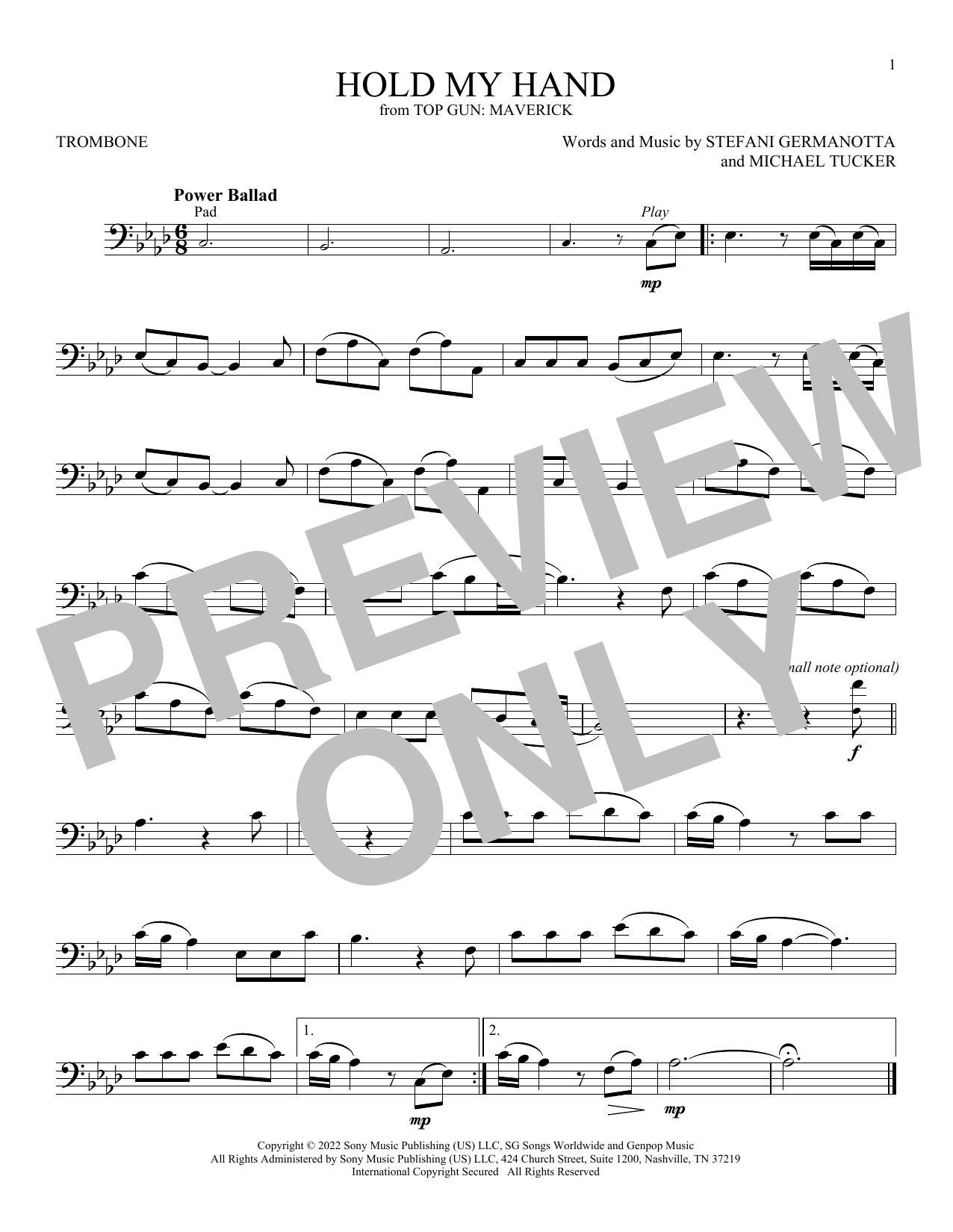 Lady Gaga Hold My Hand (from Top Gun: Maverick) sheet music notes printable PDF score