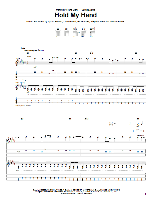 Download New Found Glory Hold My Hand Sheet Music