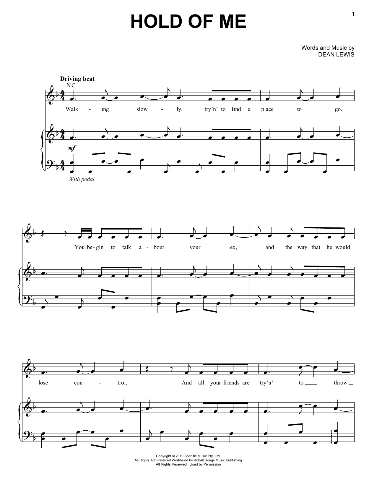 Download Dean Lewis Hold Of Me Sheet Music