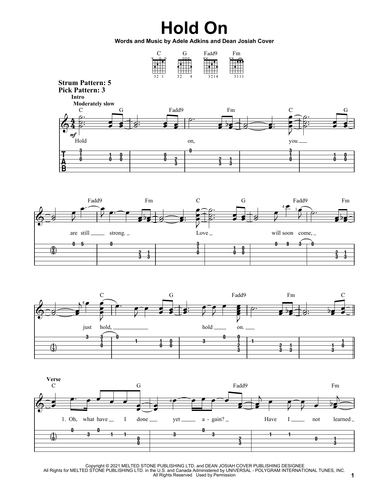 Download Adele Hold On Sheet Music