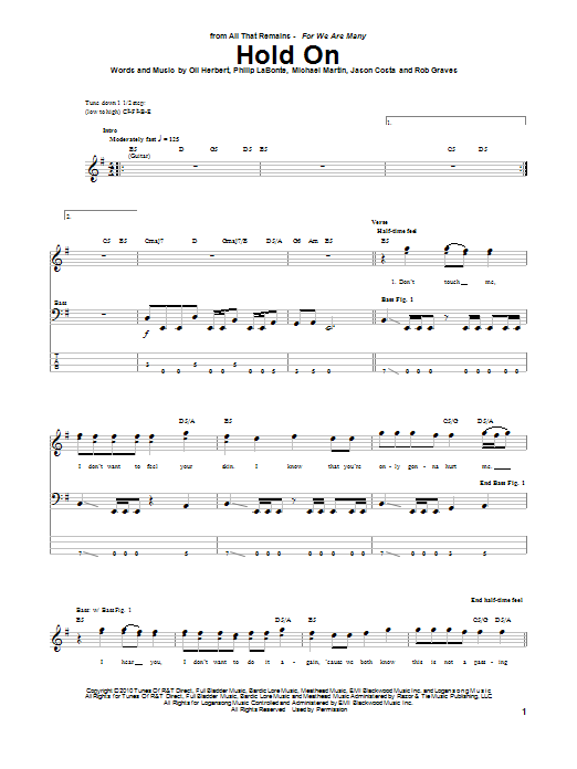 Download All That Remains Hold On Sheet Music