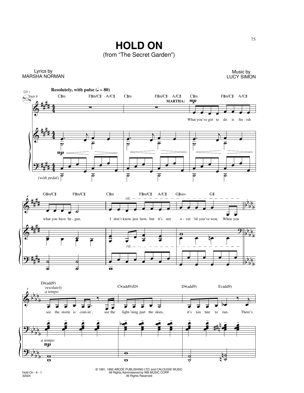Download Marsha Norman & Lucy Simon Hold On (from The Secret Garden) Sheet Music