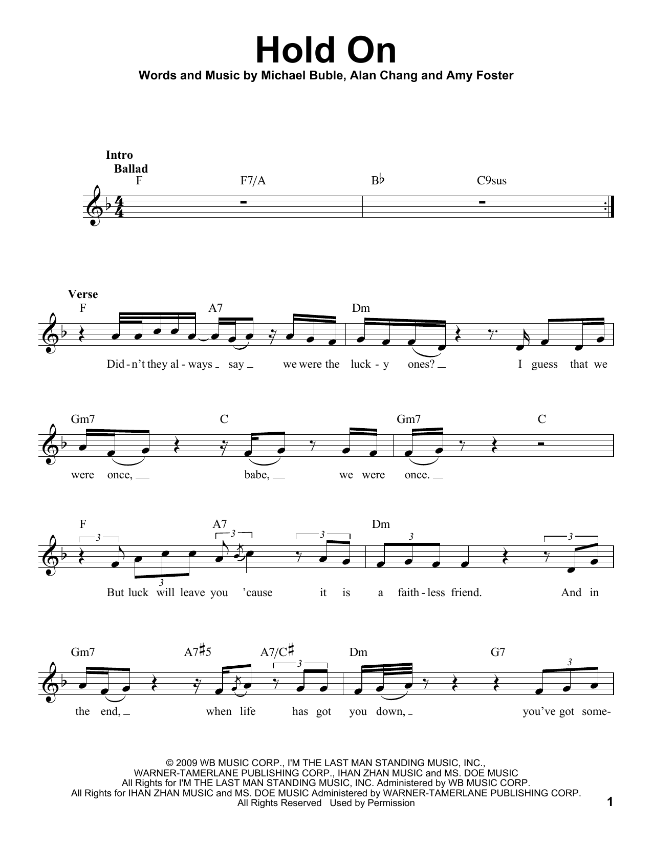Download Michael Bublé Hold On Sheet Music