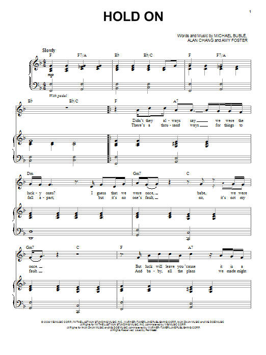 Download Michael Buble Hold On Sheet Music
