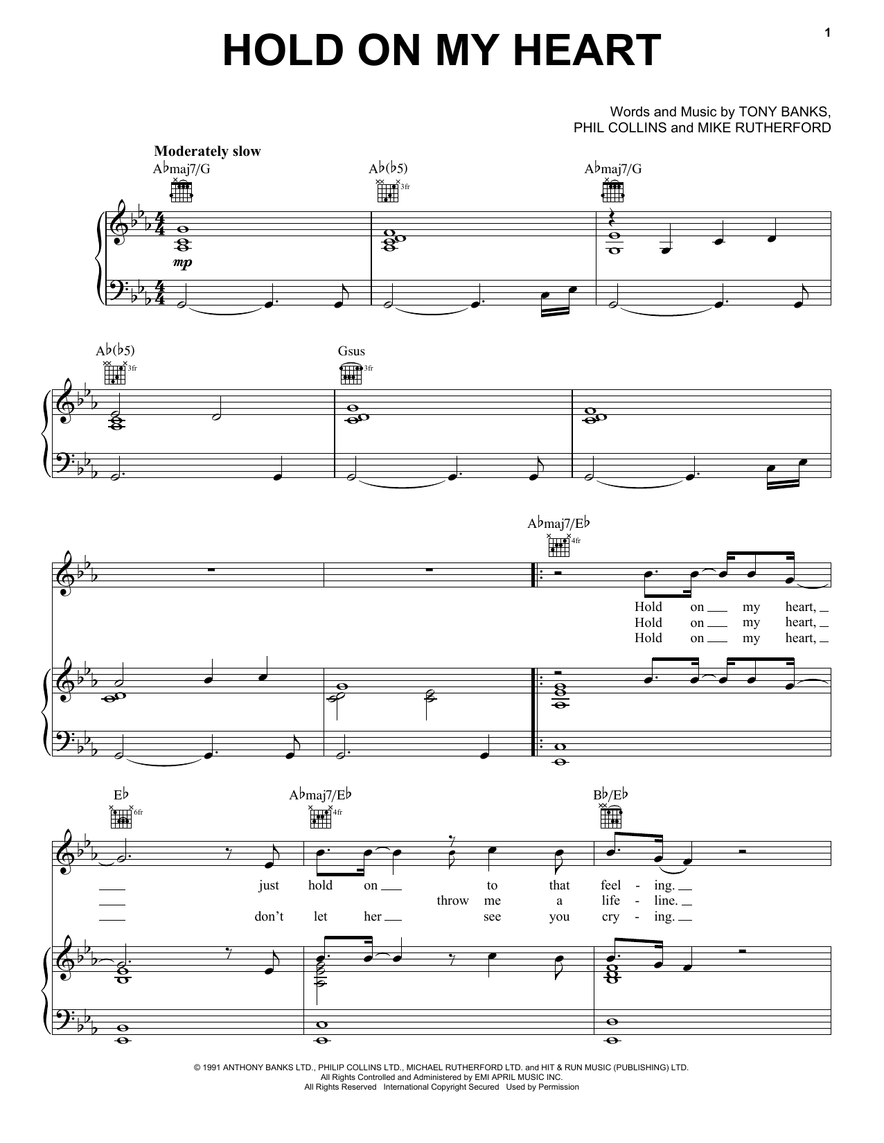 Download Genesis Hold On My Heart Sheet Music