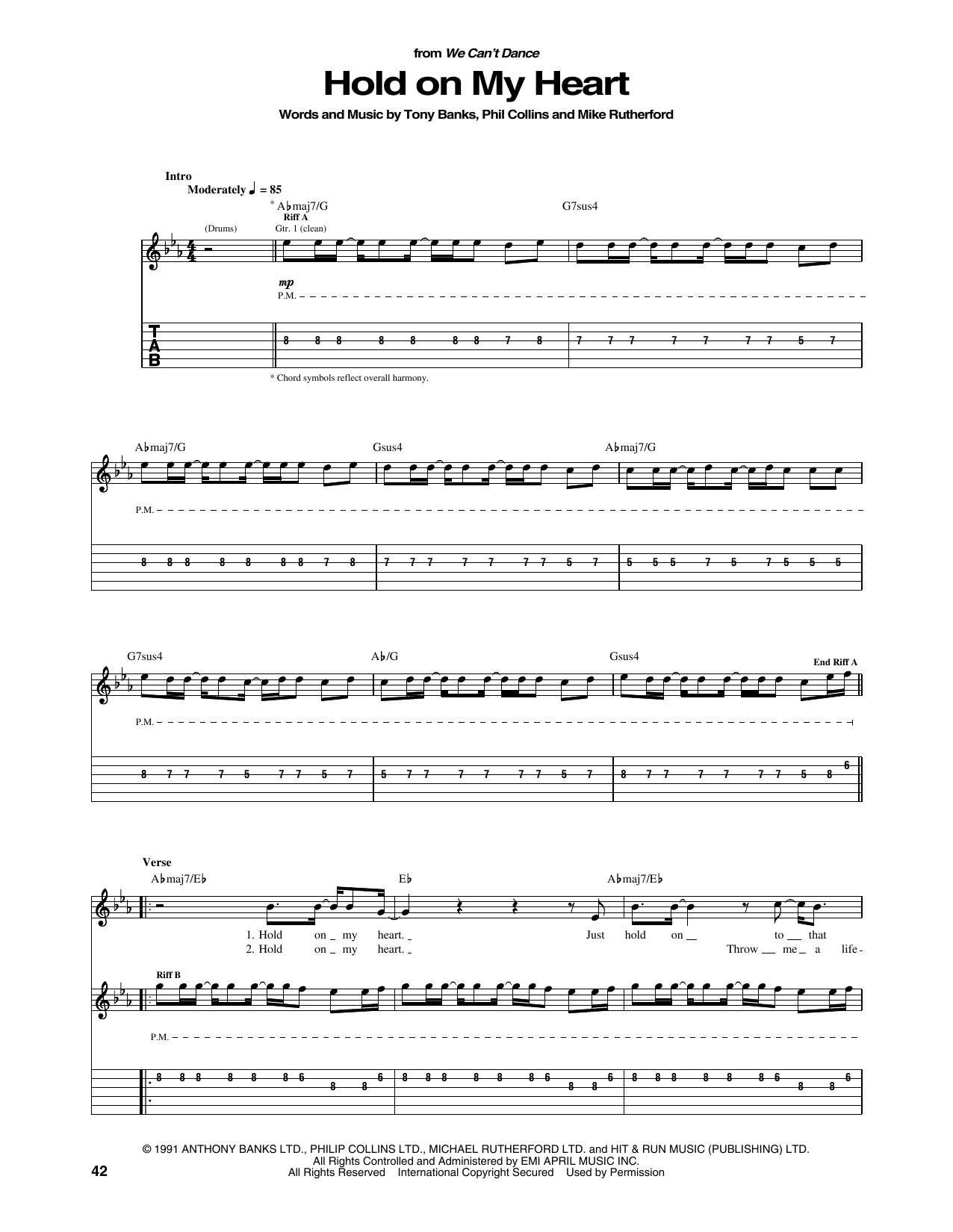 Download Genesis Hold On My Heart Sheet Music