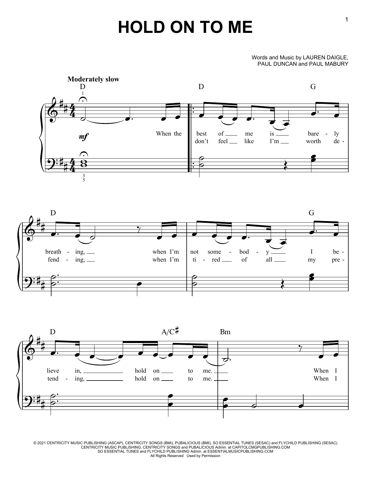 Download Lauren Daigle Hold On To Me Sheet Music