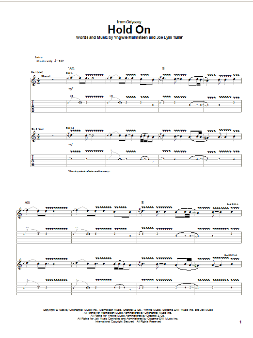 Download Yngwie Malmsteen Hold On Sheet Music