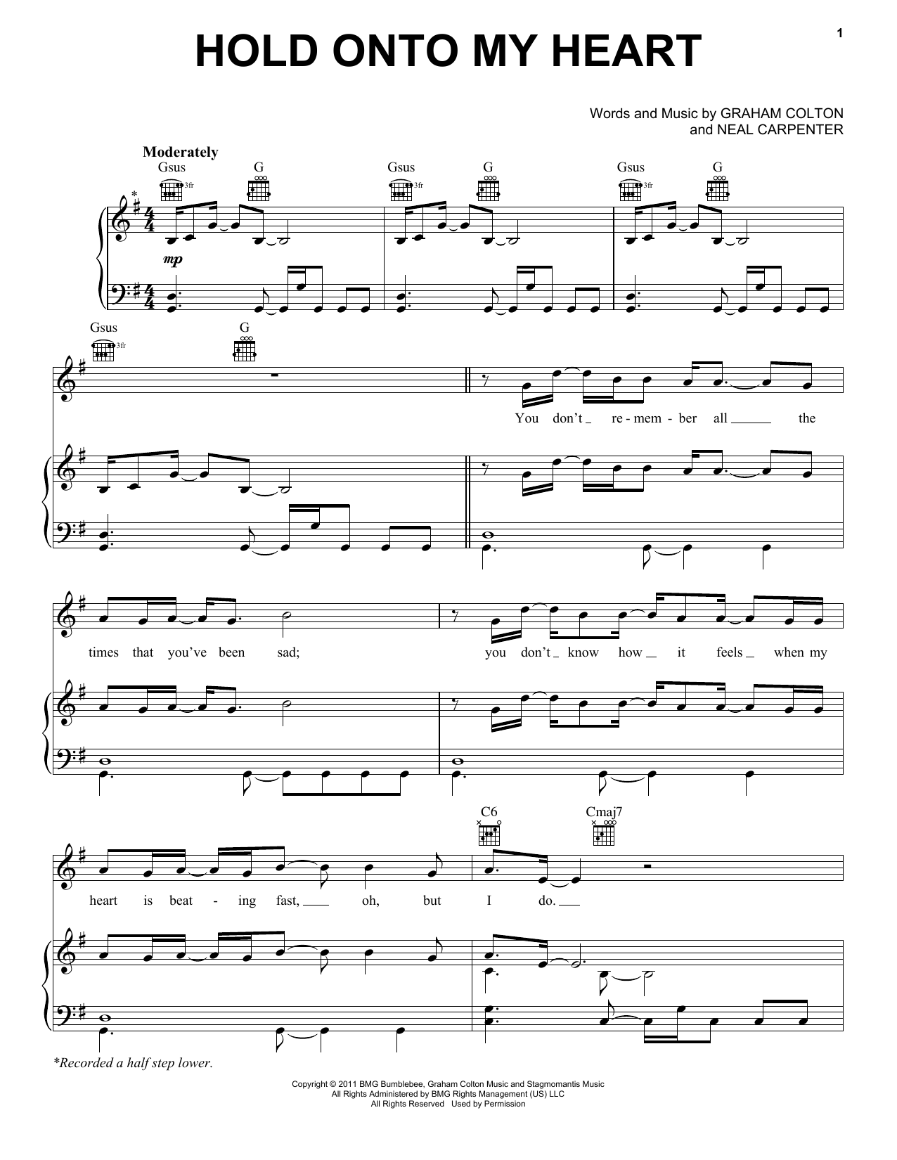 Download Graham Colton Hold Onto My Heart Sheet Music