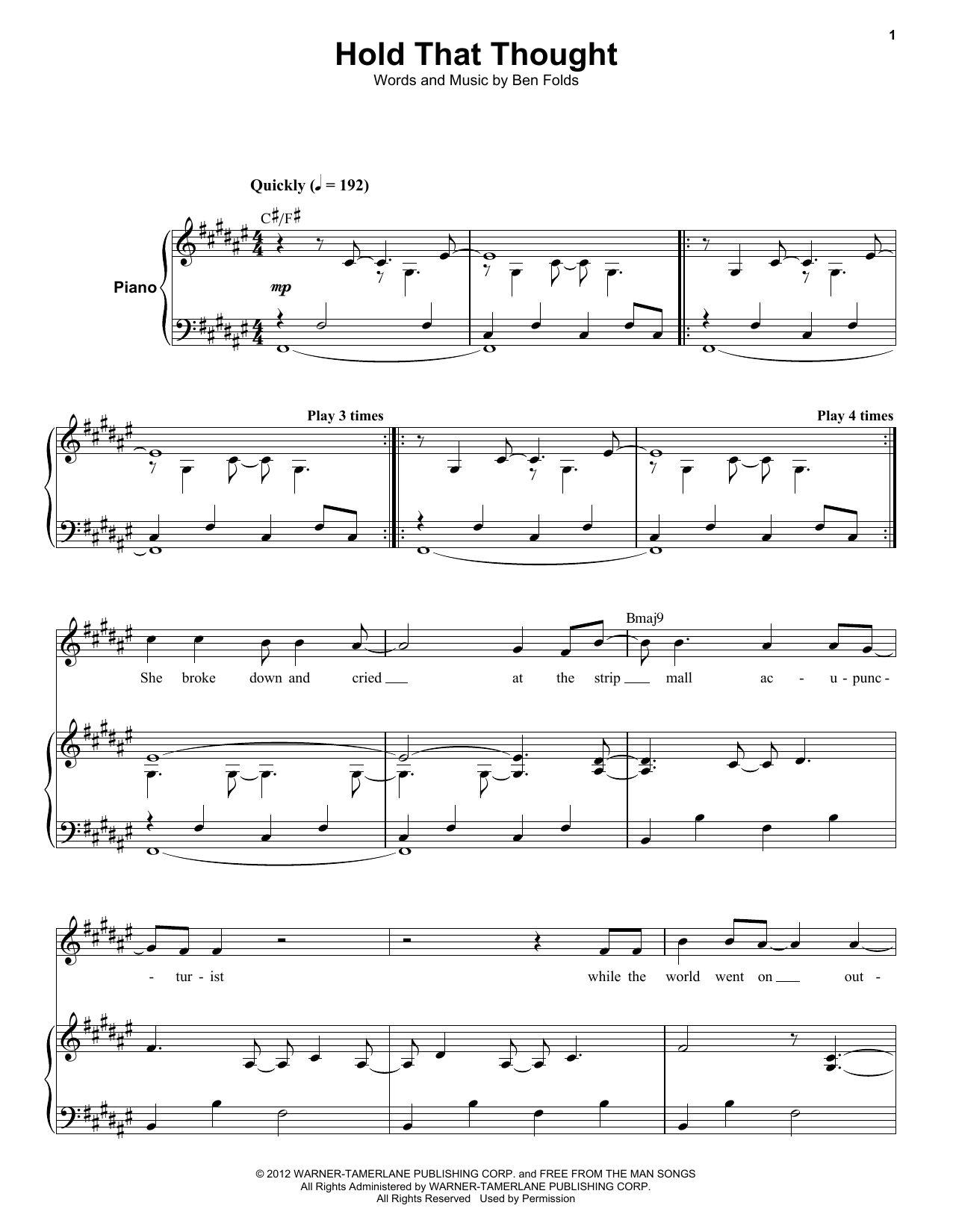 Download Ben Folds Five Hold That Thought Sheet Music