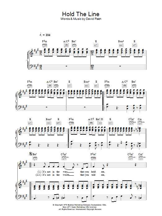 Download Toto Hold The Line Sheet Music