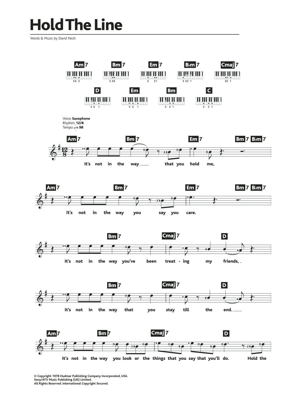 Download Toto Hold The Line Sheet Music
