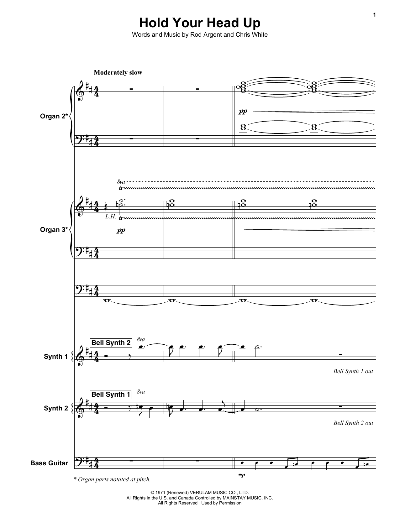 Download Argent Hold Your Head Up Sheet Music