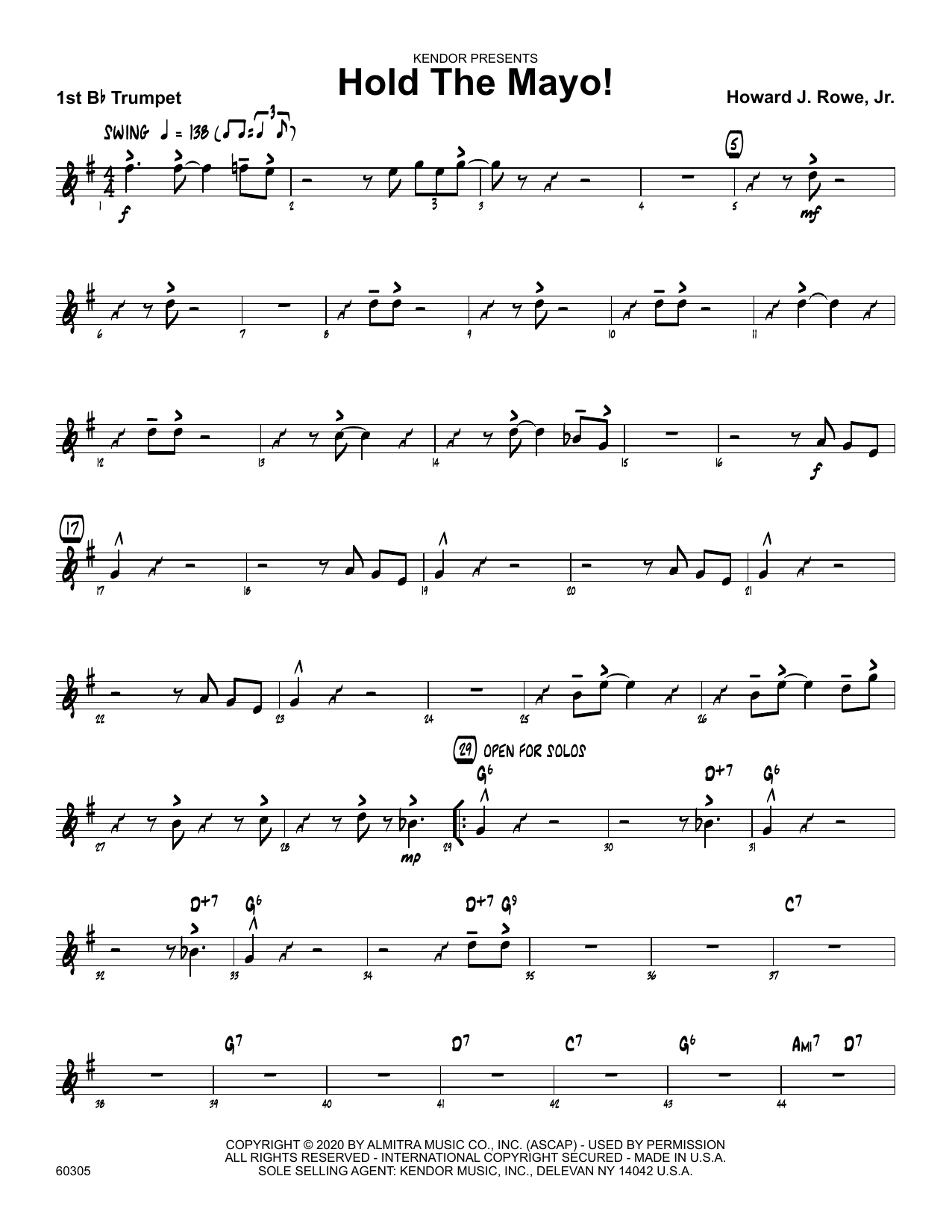 Download Howard Rowe Hold The Mayo! - 1st Bb Trumpet Sheet Music