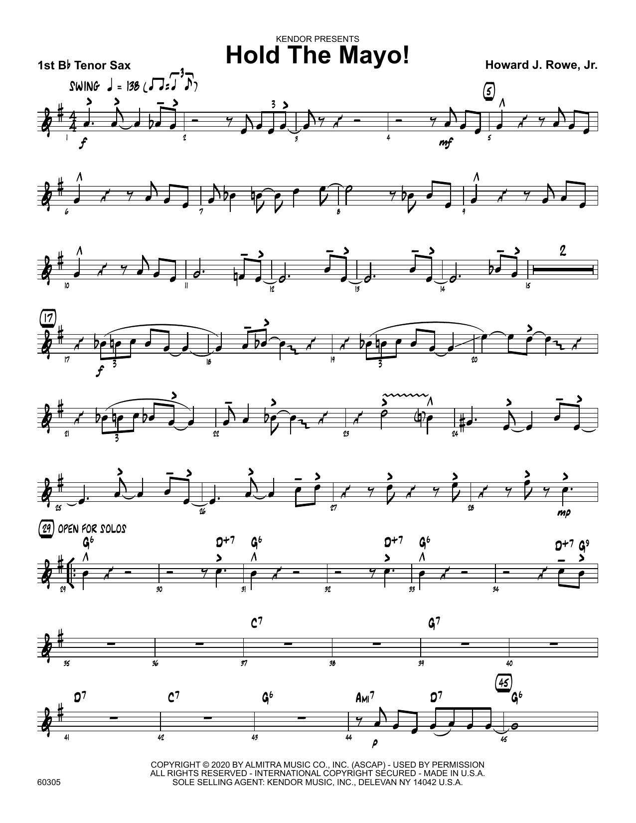 Download Howard Rowe Hold The Mayo! - 1st Tenor Saxophone Sheet Music