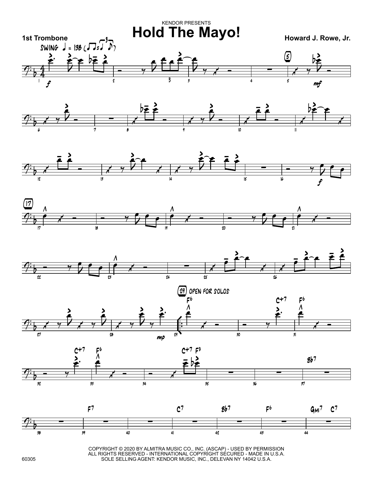 Download Howard Rowe Hold The Mayo! - 1st Trombone Sheet Music