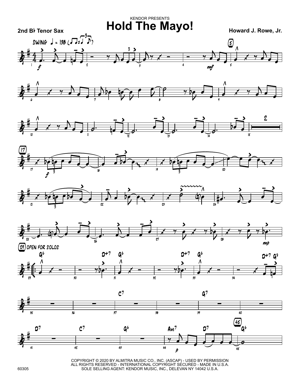 Download Howard Rowe Hold The Mayo! - 2nd Bb Tenor Saxophone Sheet Music