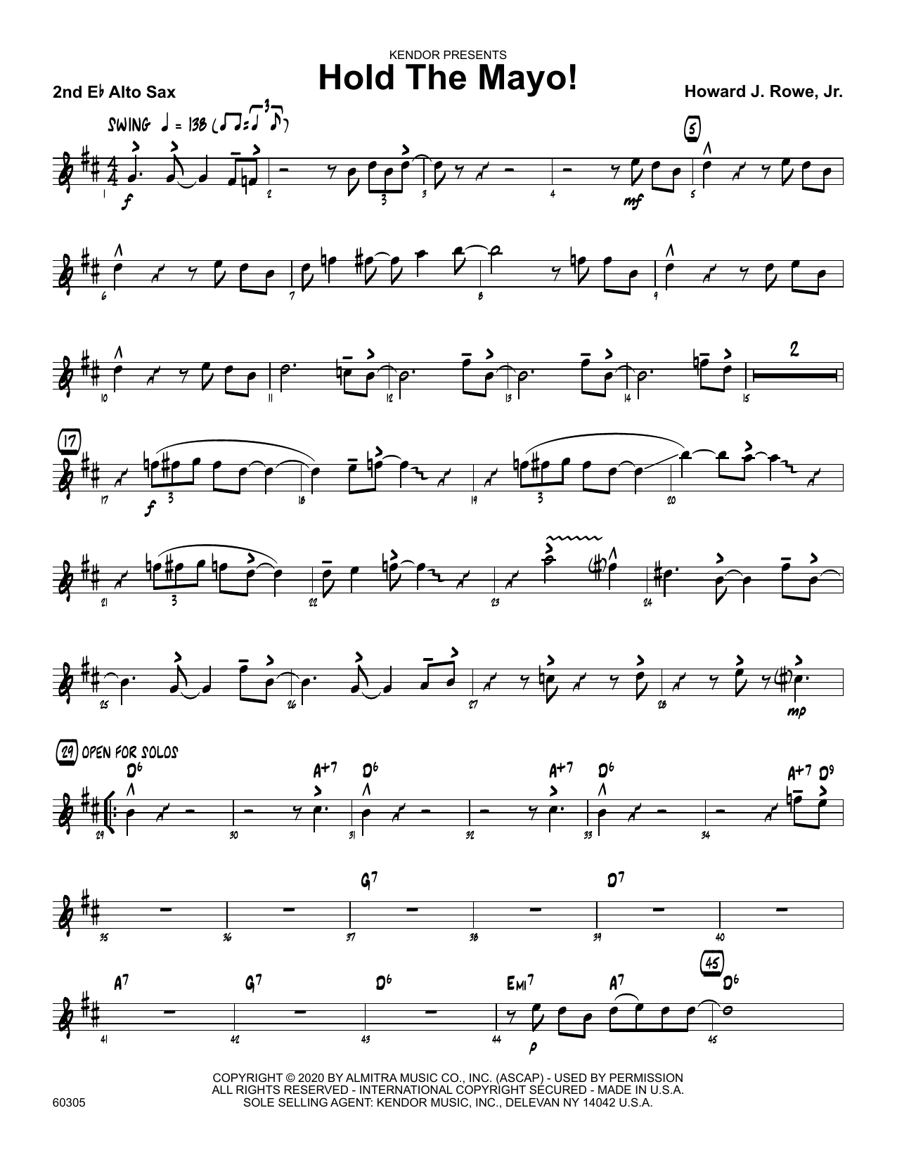 Download Howard Rowe Hold The Mayo! - 2nd Eb Alto Saxophone Sheet Music