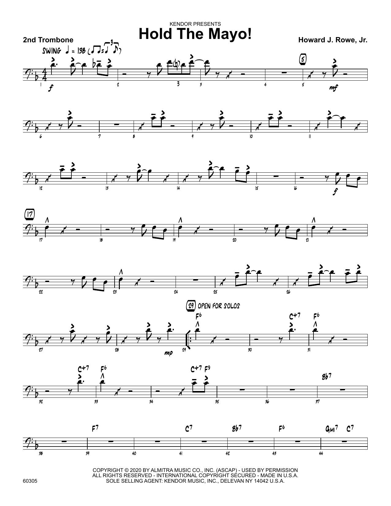 Download Howard Rowe Hold The Mayo! - 2nd Trombone Sheet Music