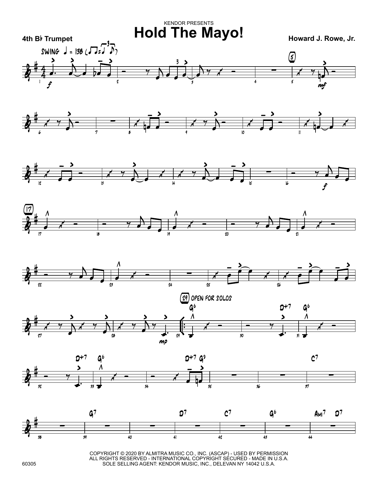 Download Howard Rowe Hold The Mayo! - 4th Bb Trumpet Sheet Music