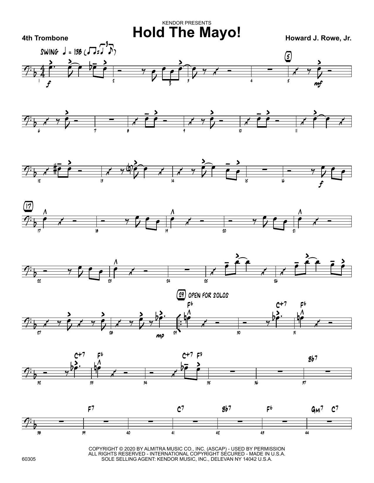 Download Howard Rowe Hold The Mayo! - 4th Trombone Sheet Music
