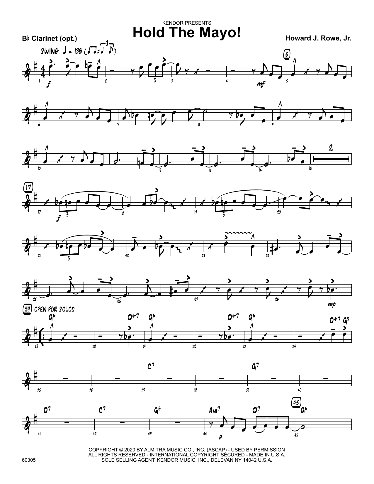 Download Howard Rowe Hold The Mayo! - Bb Clarinet Sheet Music
