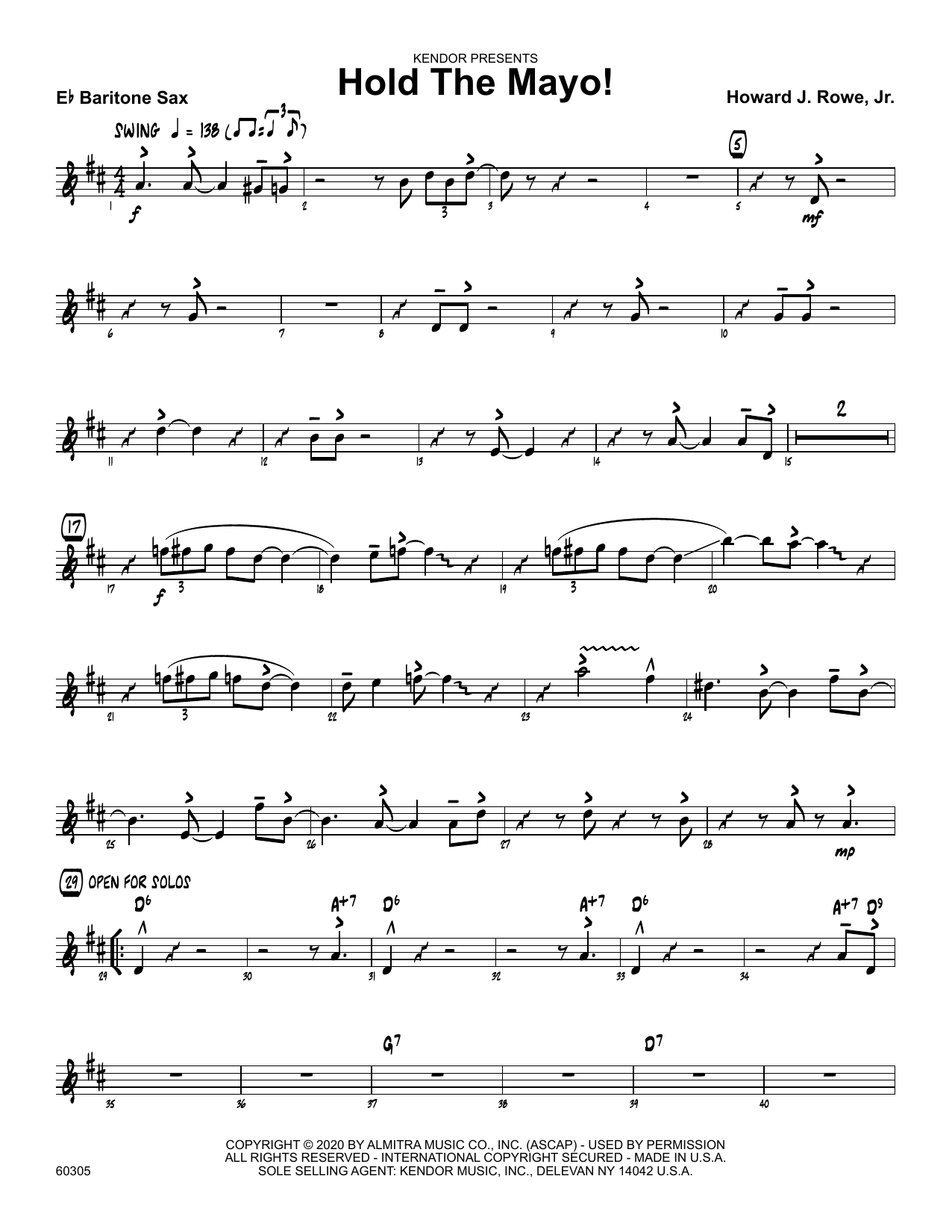 Download Howard Rowe Hold The Mayo! - Eb Baritone Saxophone Sheet Music