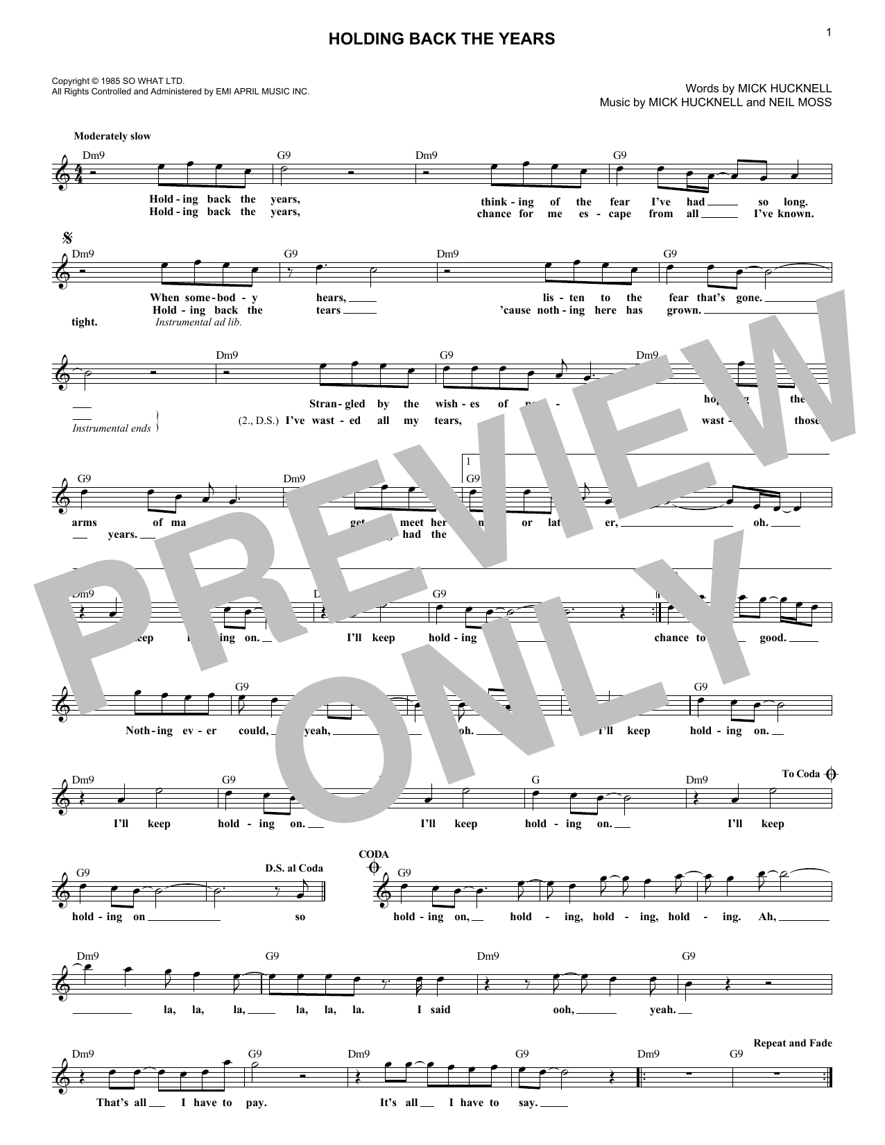 Download Simply Red Holding Back The Years Sheet Music