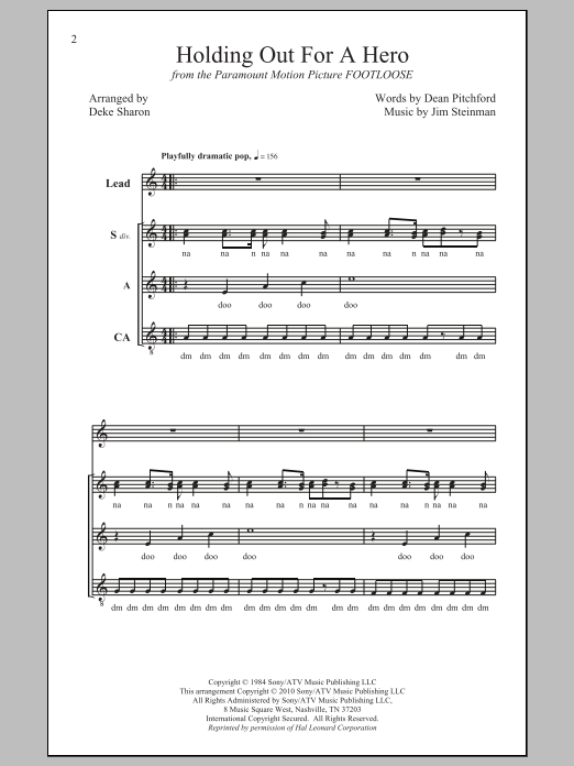 Download Deke Sharon Holding Out For A Hero Sheet Music