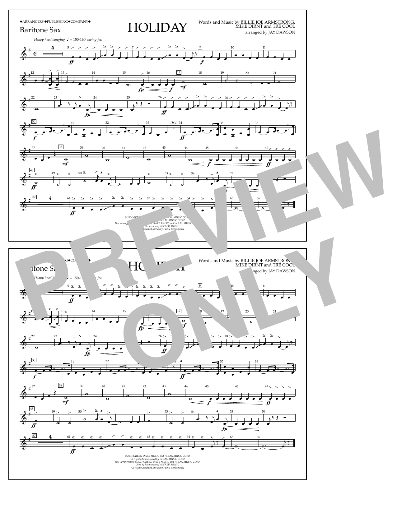 Download Jay Dawson Holiday - Eb Baritone Sax Sheet Music