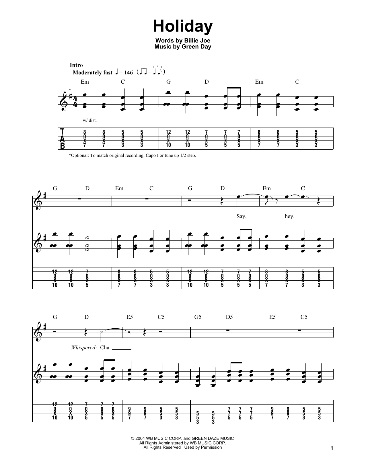 Download Green Day Holiday Sheet Music