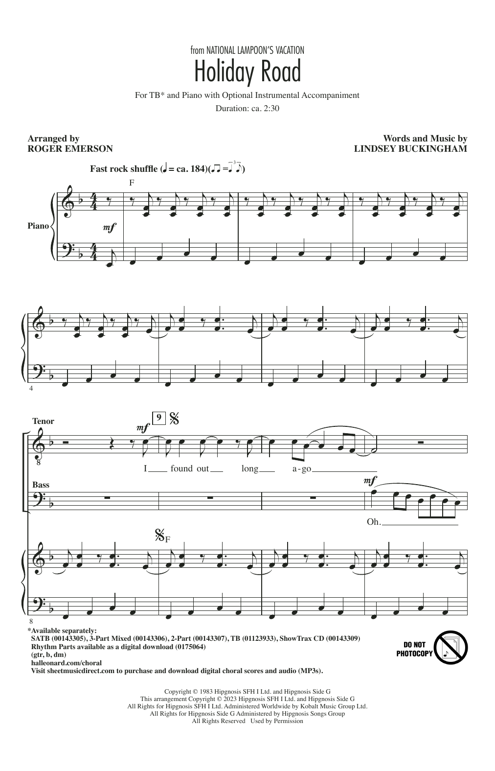 Download Lindsey Buckingham Holiday Road (from National Lampoon's V Sheet Music