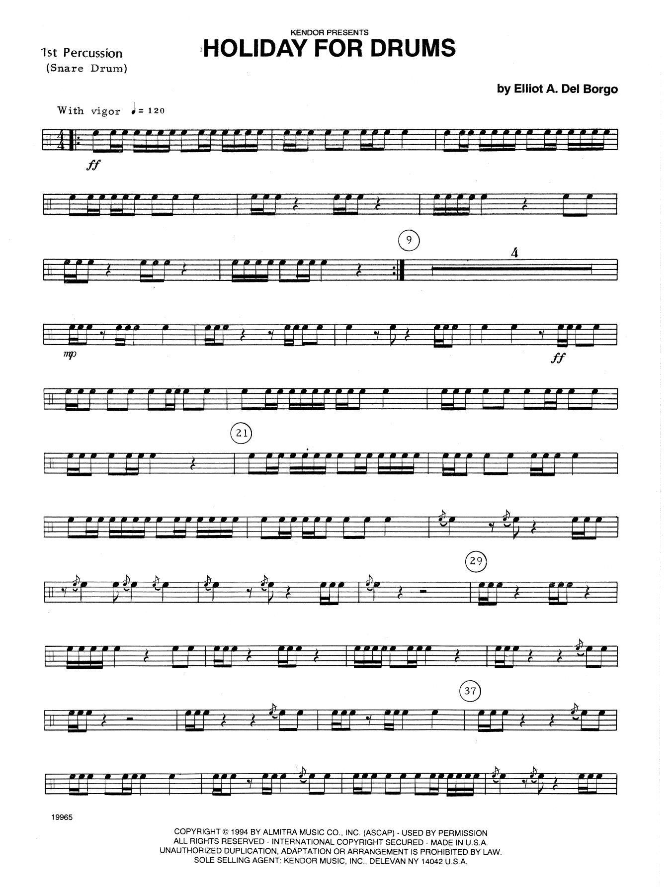 Download Elliot A. Del Borgo Holiday For Drums - Percussion 1 Sheet Music
