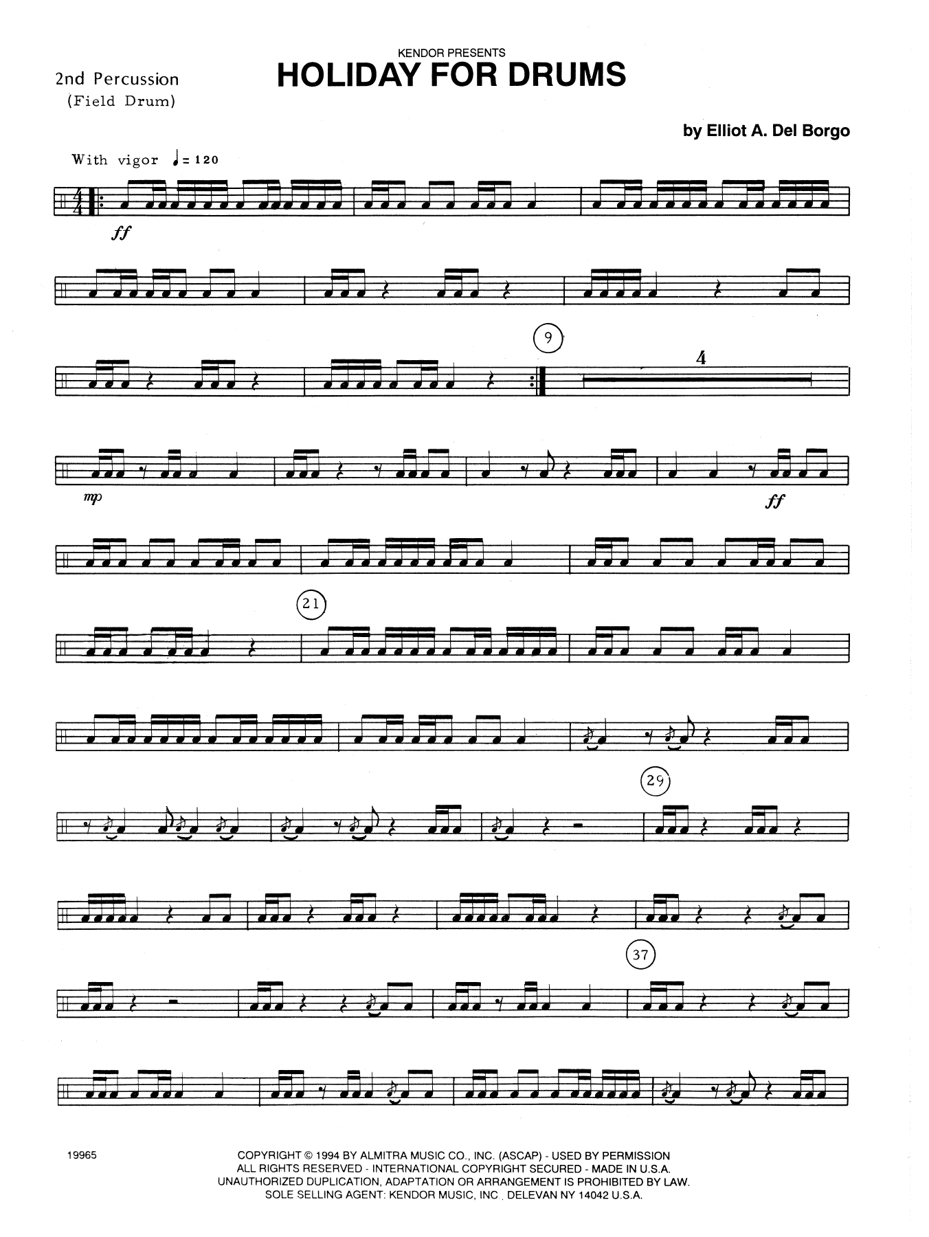 Download Elliot A. Del Borgo Holiday For Drums - Percussion 2 Sheet Music
