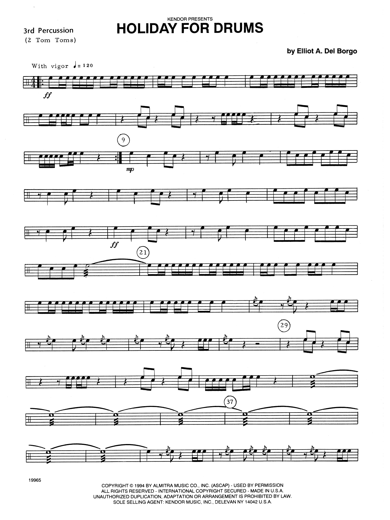 Download Elliot A. Del Borgo Holiday For Drums - Percussion 3 Sheet Music
