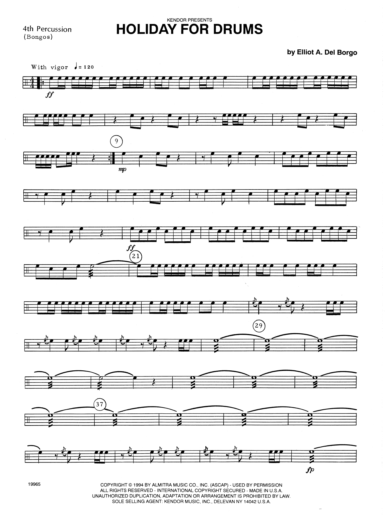 Download Elliot A. Del Borgo Holiday For Drums - Percussion 4 Sheet Music