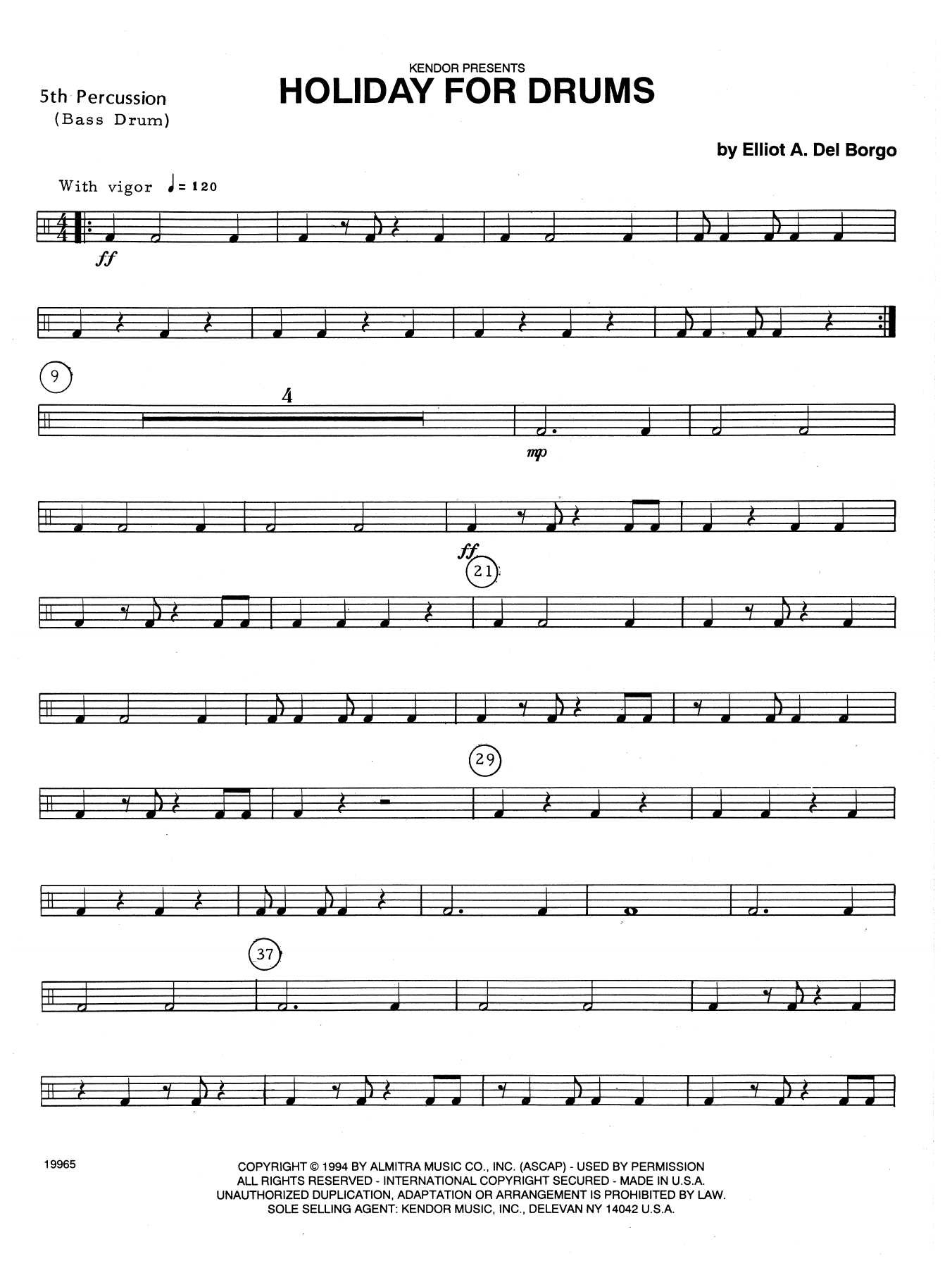 Download Elliot A. Del Borgo Holiday For Drums - Percussion 5 Sheet Music