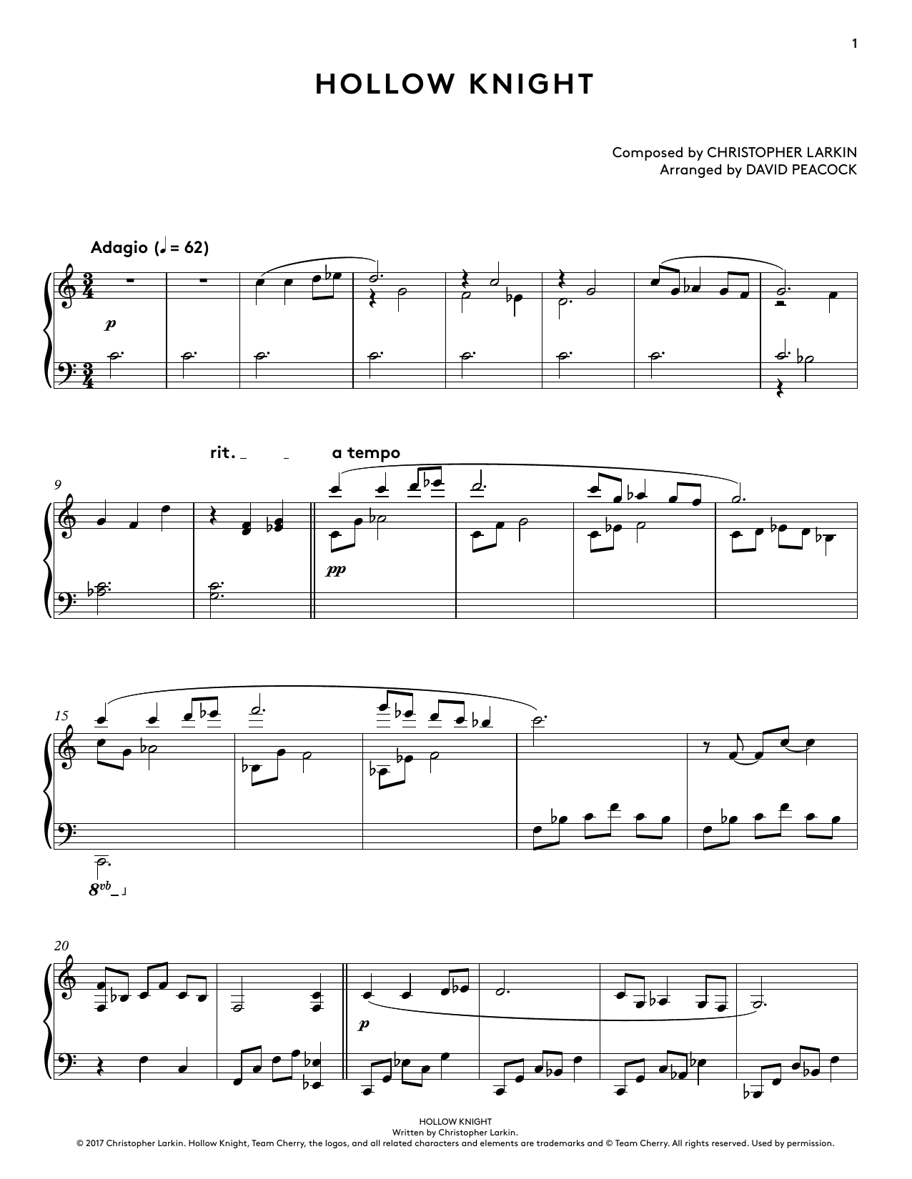 Download Christopher Larkin Hollow Knight (from Hollow Knight Piano Sheet Music