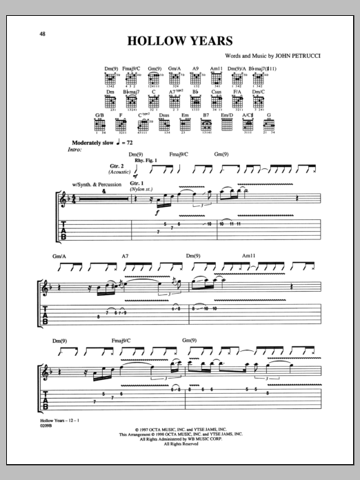 Download Dream Theater Hollow Years Sheet Music