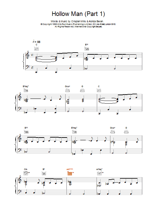 Kula Shaker Hollow Man (Part 1) sheet music notes printable PDF score