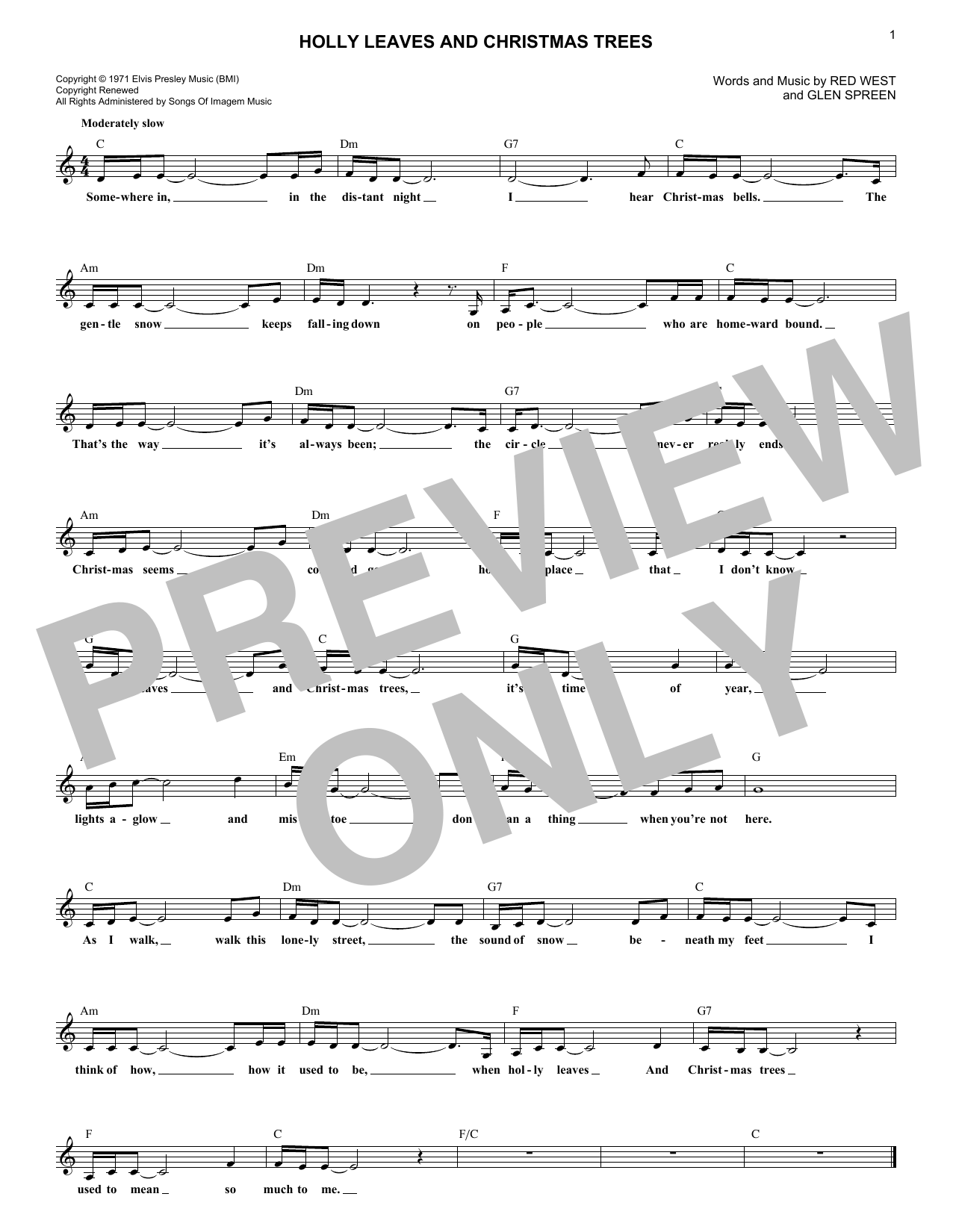 Download Elvis Presley Holly Leaves And Christmas Trees Sheet Music