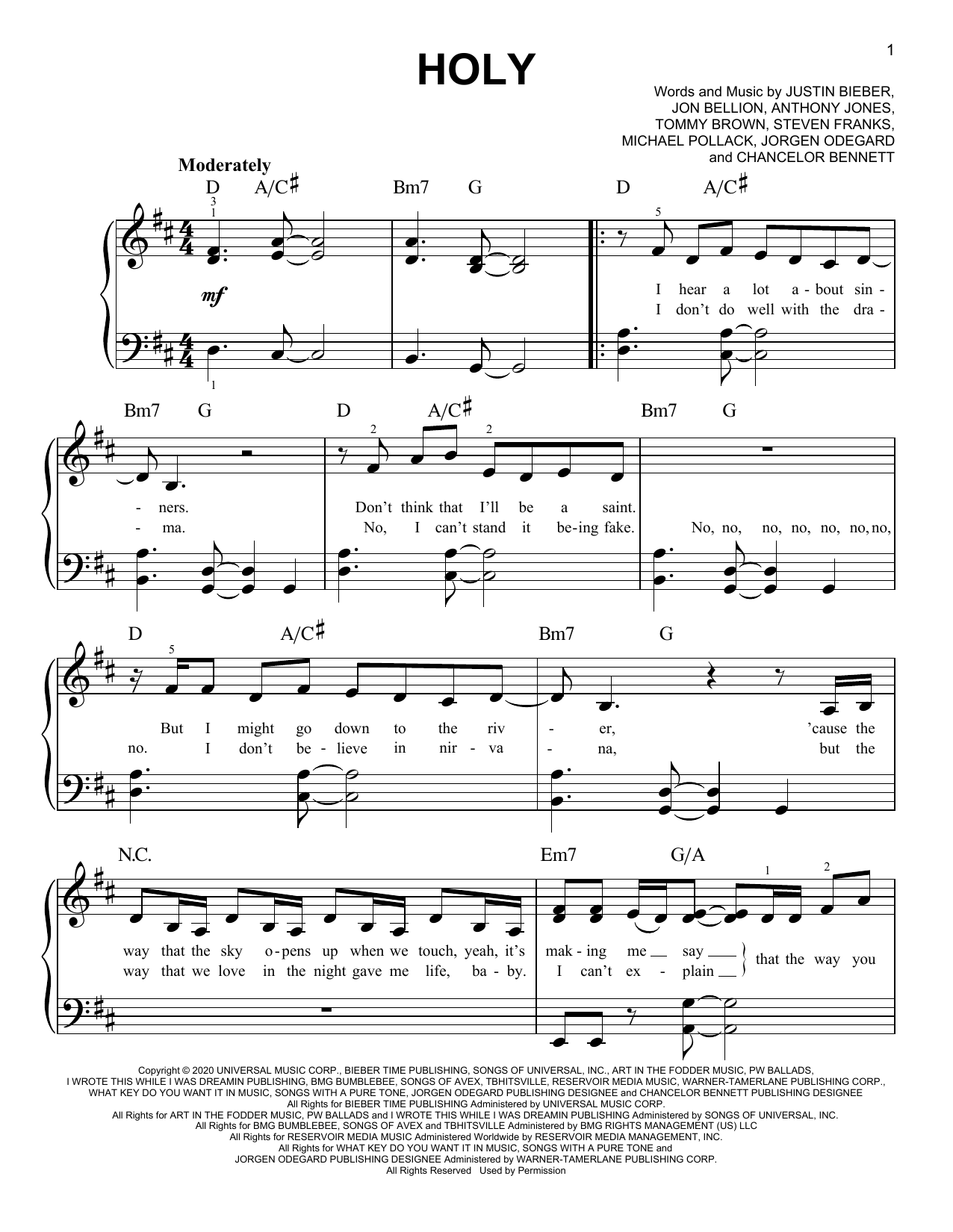 Download Justin Bieber Holy (feat. Chance the Rapper) Sheet Music