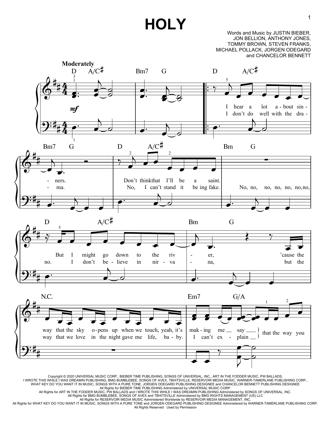 Download Justin Bieber Holy (feat. Chance the Rapper) Sheet Music