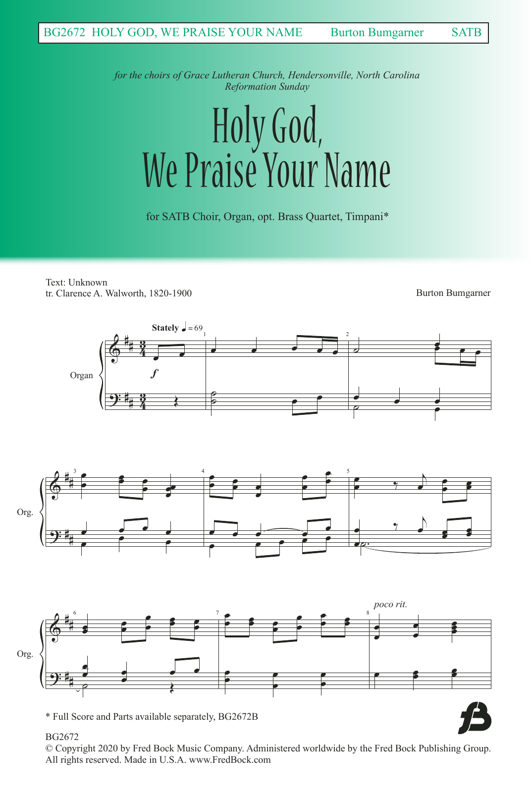 Download Burton Bumgarner Holy God We Praise Your Name Sheet Music