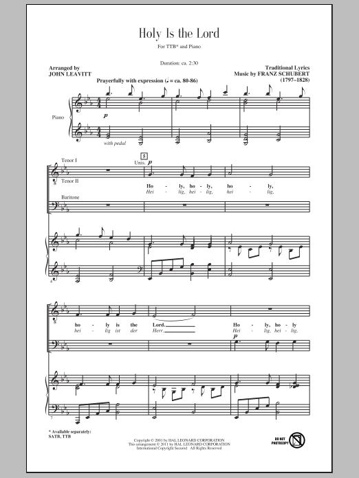 Download Franz Schubert Holy Is The Lord (arr. John Leavitt) Sheet Music