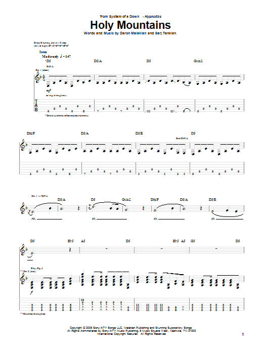 Download System Of A Down Holy Mountains Sheet Music