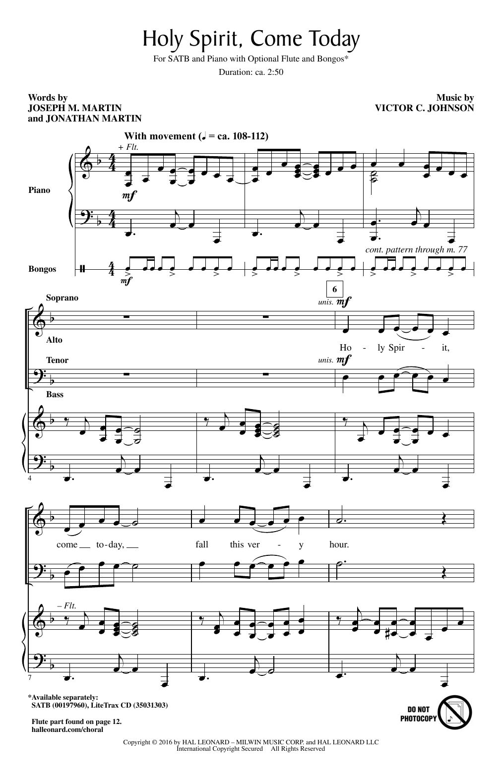 Download Victor C. Johnson Holy Spirit, Come Today Sheet Music