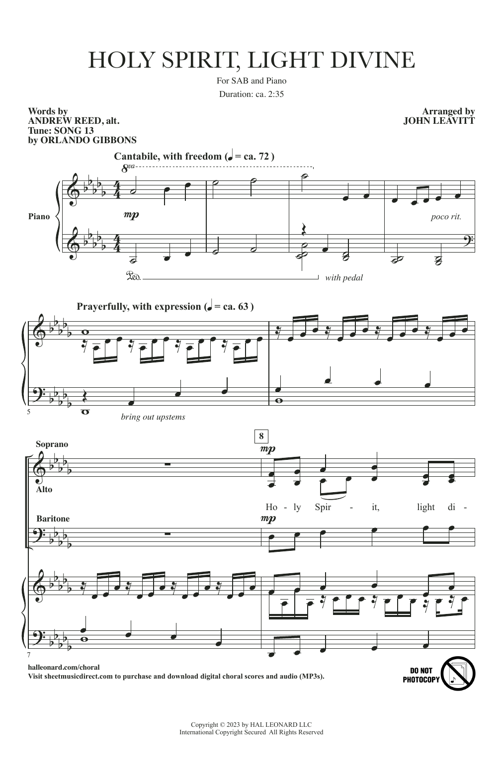 Andrew Reed Holy Spirit, Light Divine (arr. John Leavitt) sheet music notes printable PDF score